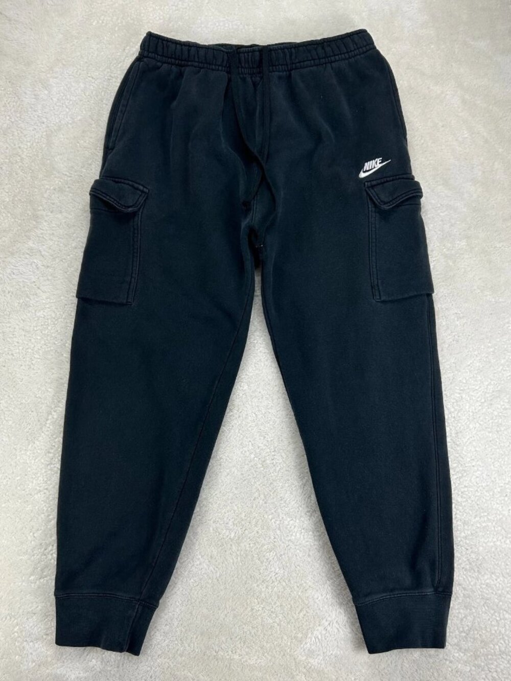 Nike‎ Sportswear Club Fleece Jogger Pants Mens L Black Cargo Pockets Drawstring